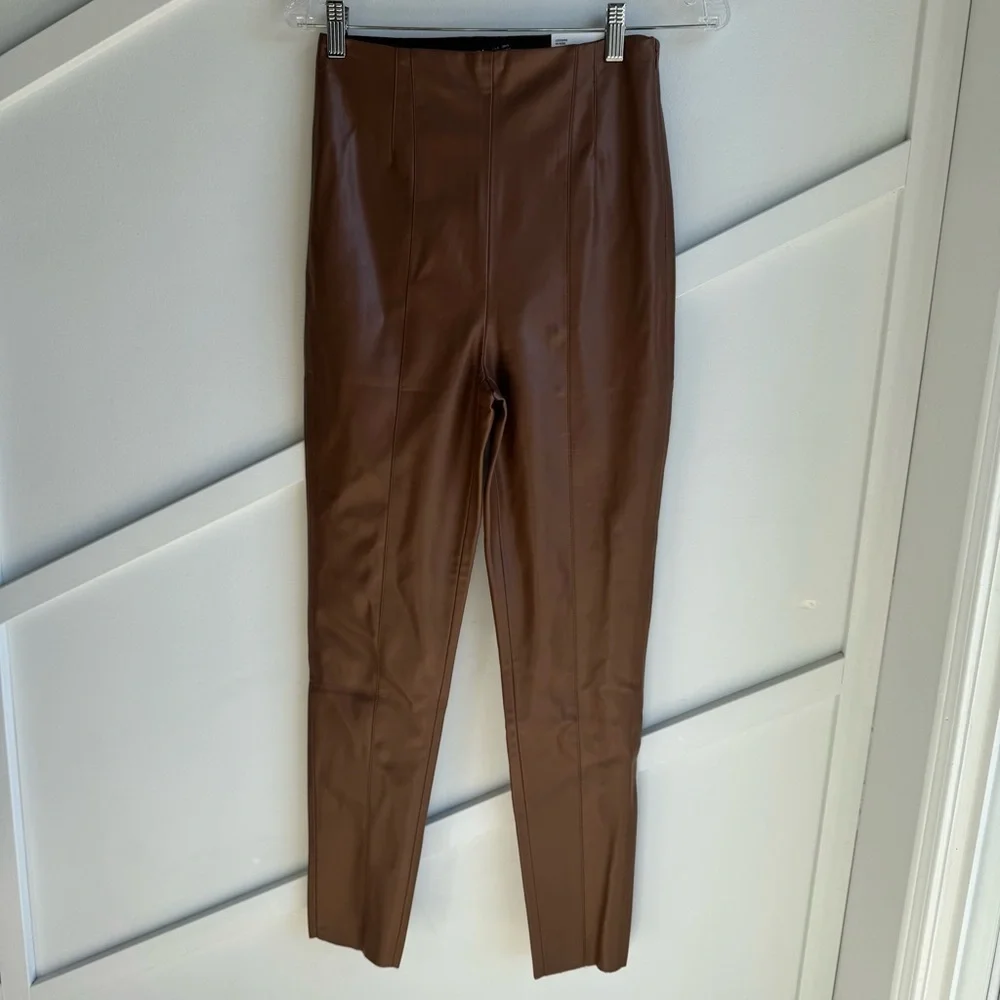 Zara Brown Faux Leather High‎ Rise Leggings w Raw Hem size S - Picture 12 of 15